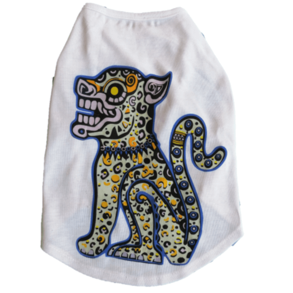 Pet shirt with jaguar print in different colors. It changes color in sunlight.